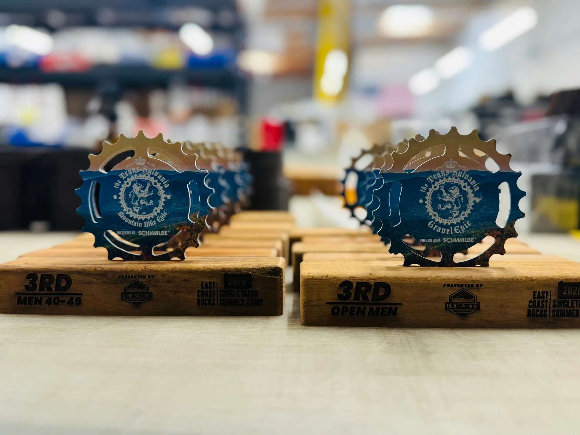 Dozens of matching series trophies staged for the Trans-Sylvania Epic race weekend