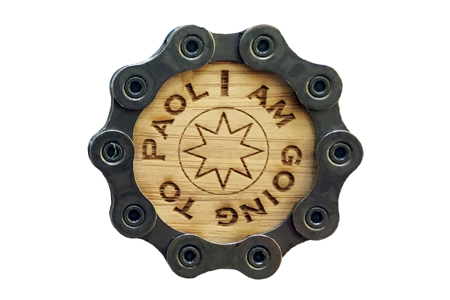 2-inch etched bamboo chain magnet made for the Paoli bike race